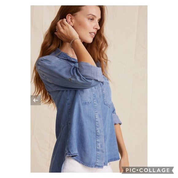Bella Dahl Split Back Button Down Chambray Shirt Medium Ombré Wash Size Small - Picture 2 of 14